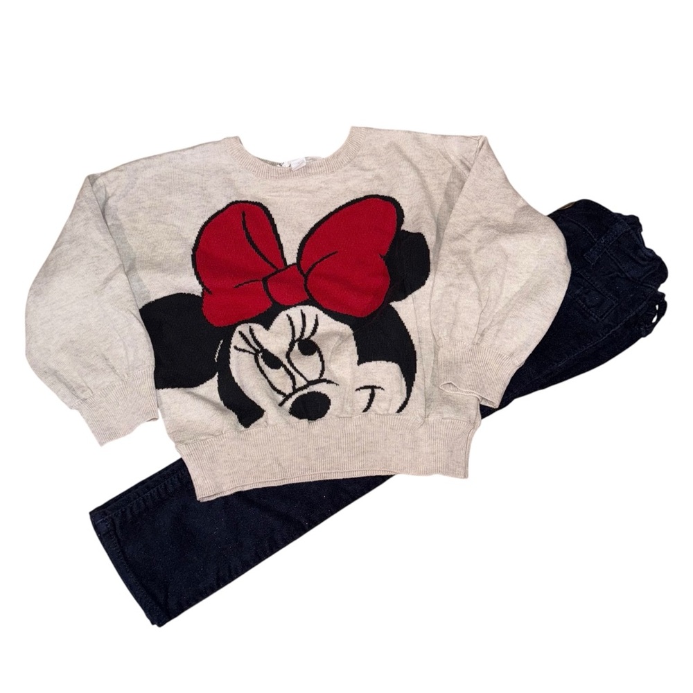 Baby GAP X Disney Minnie Mouse Sweater Sparkly Jeans Blue Size 4 Toddler